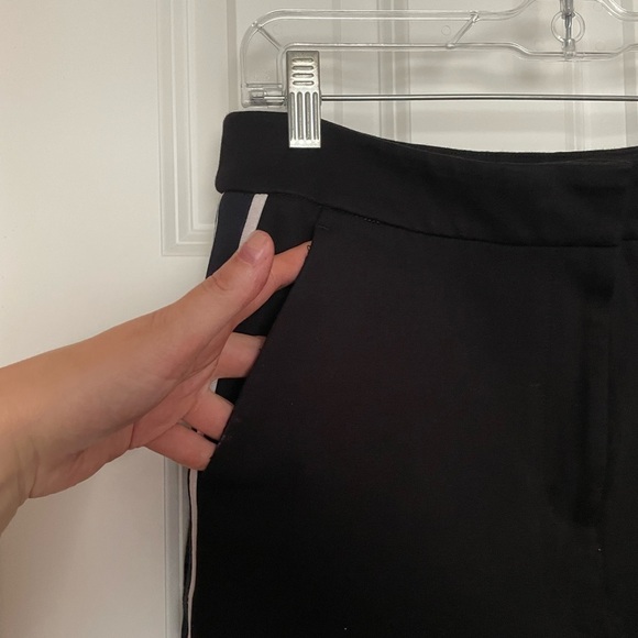 Boden Black Wide Leg Trousers Navy and White Stripe Zip Ankle Size 12 - Picture 7 of 9